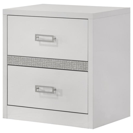 Viana Contemporary 2-Drawer Nightstand with Chrome Pulls White High Gloss