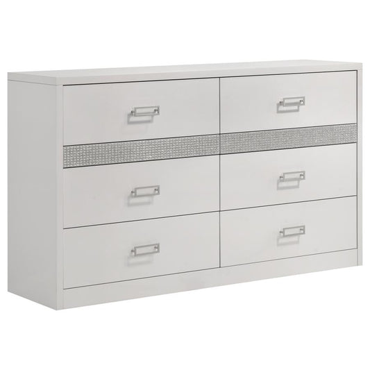 Viana 6-Drawer Bedroom Dresser with Chrome Pulls White High Gloss