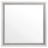 Viana Square Beveled Dresser Mirror with Faceted Trim White High Gloss