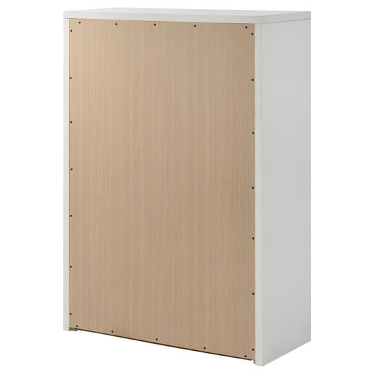 Viana 5-Drawer Chest of Drawers with Chrome Pulls White High Gloss