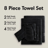 Antibacterial Spa-Like 8-Piece Bathroom Towel Set, Black