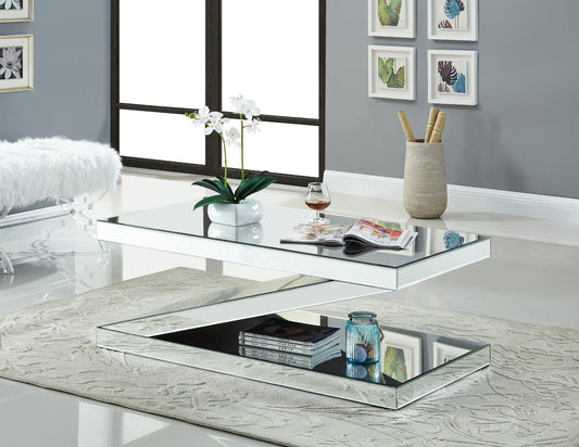 Zee Glass Contemporary Coffee Table - Unique Z-Shape Design with Mirrored Accents for Modern Living Rooms