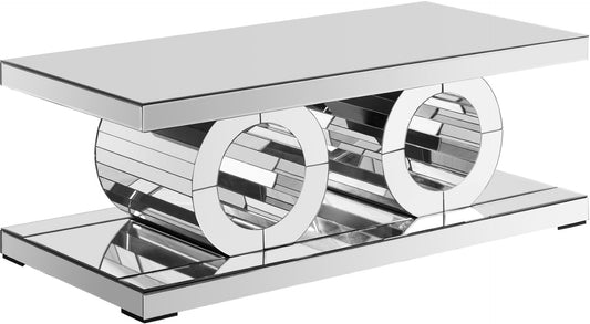 Jocelyn Mirrored Coffee Table – Modern Geometric Design for Chic Living Room Décor – 48" W x 24" D