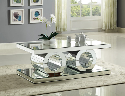 Jocelyn Mirrored Coffee Table – Modern Geometric Design for Chic Living Room Décor – 48" W x 24" D