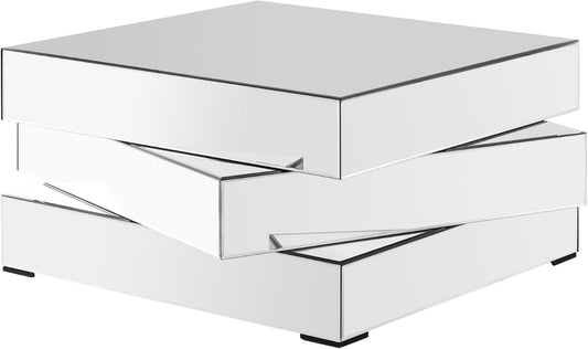 Haven Mirrored Coffee Table - Modern Geometric Design, Triple-Stacked Sculpture for Chic Living Spaces