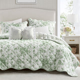 Vintage Inspired Floral Microfiber Quilt Set, Green