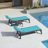 PURPLE LEAF Outdoor Lounge Chair Patio Chaise Pool Lounger Aluminum Frame with Side Table and Wheels for Outside Sunbathing Tanning Recliner Including Pillows