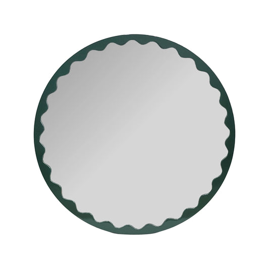 Santosh Round Glossy Hunter Green Scalloped Mirror