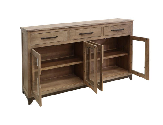 3 Drawer 4 Glass Doors Console | Natural Parota Furniture