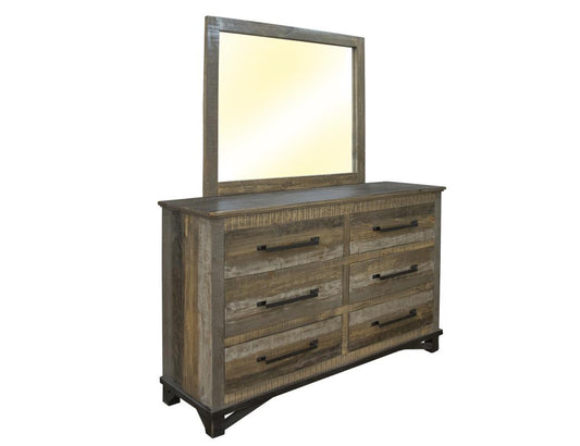6 Drawer Dresser - Loft Brown Pine Wood Collection with Iron Hardware