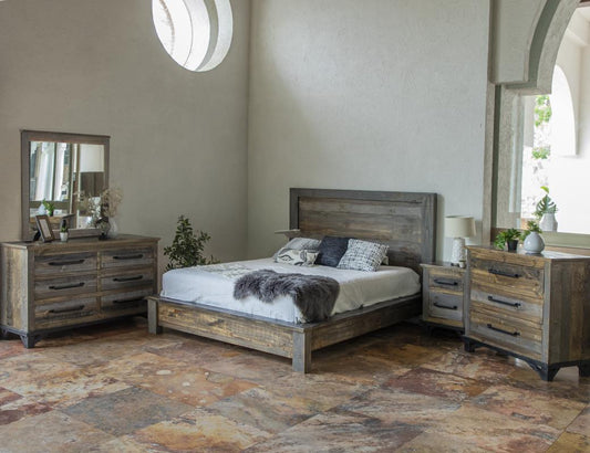 2 Drawer Nightstand - Loft Brown Pine Wood with Iron Hardware