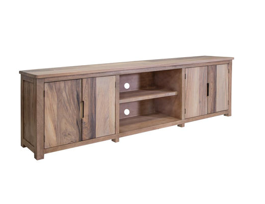 4 Door 93" Natural Parota TV Stand with Storage Shelves
