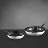 BergHOFF GEM 3Pc Downdraft 18/10 Stainless Steel Fry Pan Set, Black Handles