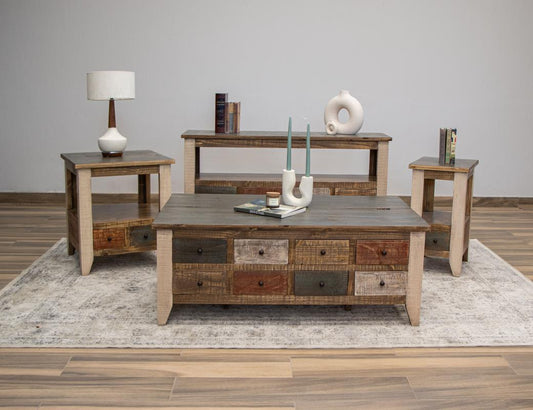 1 Drawer Chairside Table - Rustic Antique Multicolor Pine