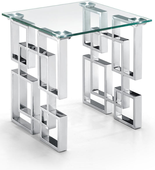 Alexis Chrome Glass End Table - Modern Geometric Design, Stylish Living Room Accent, 20" x 20"