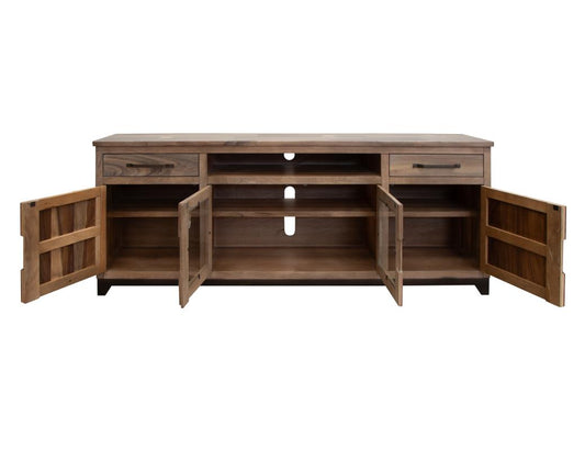Natural Parota TV Stand - 2 Drawer, 2 Door, Glass Door Storage