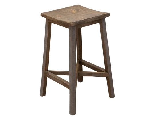 30" Wooden Stool - Hand-Stained Pine Saddle Seat | Loft Brown