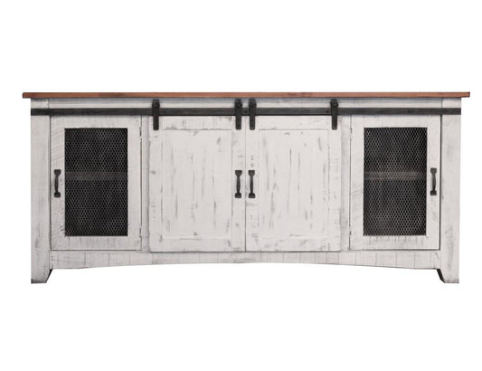 4 Door 80" TV Stand - Pueblo White Solid Pine Wood