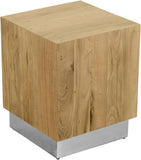 Acacia End Table with Rich Wood Grain and Gold Metal Base for a Modern Contemporary Look