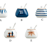 Japanese Hand Painted Ceramic Spice Jar with Spoon