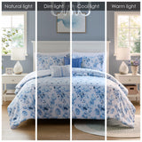 Dreamy Vintage Floral Striped Comforter Set, Blue