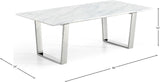 Carlton Contemporary Chrome Coffee Table with Genuine Marble Veneer Top for Modern Living Rooms