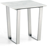 Carlton Chrome End Table with Solid Stone Top - Modern Marble Veneer Design for Your Living Room