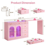 Rotatable L-Shaped Vanity Desk with Led Light, Double Arched
