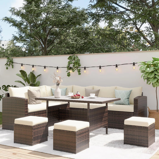 7‑Piece Pe Wicker Outdoor Dining Sectional Sofa Set