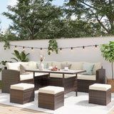 7‑Piece Pe Wicker Outdoor Dining Sectional Sofa Set