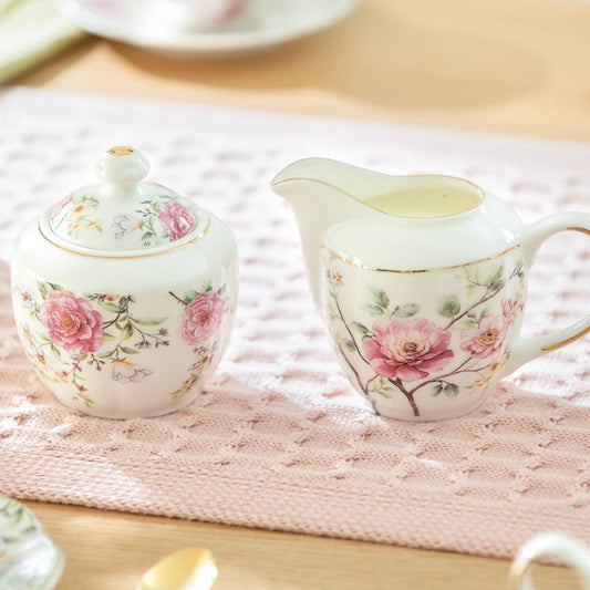 Grace Teaware Pink Camellia Sugar & Creamer Set