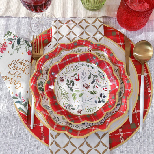 Christmas Tableware Set - 7” Plate (Set of 16), 9” Plate (Set of 16), and Napkin (Set of 30)