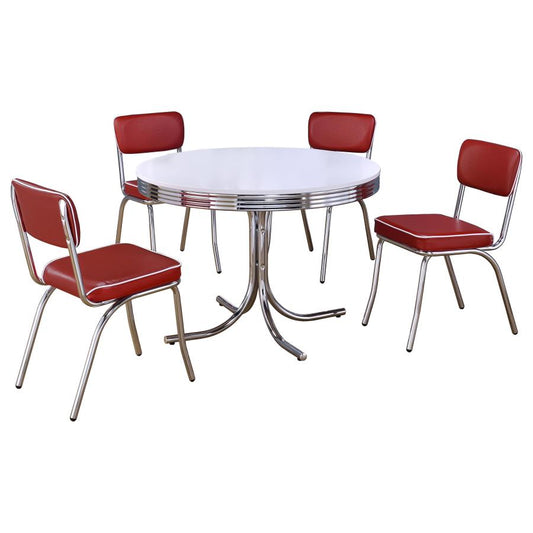 Retro 5-piece Round Dining Table Set - White and Red