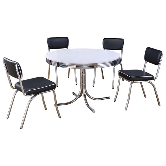 Retro 5-Piece Round Dining Table Set – White and Black