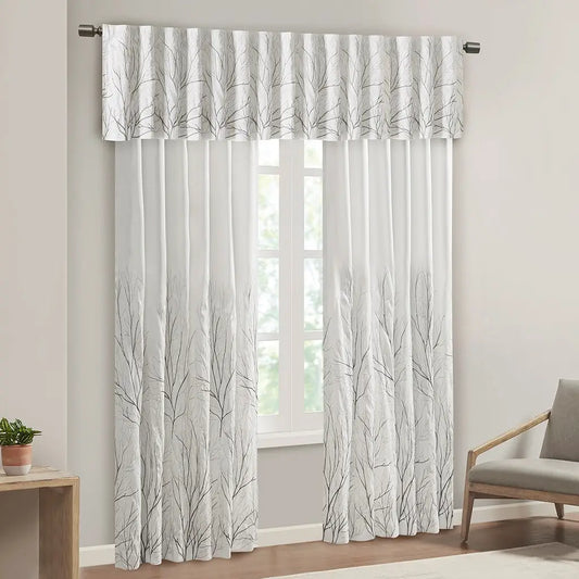 Wholesale Embroidered Branches Faux Silk Window Panel, White