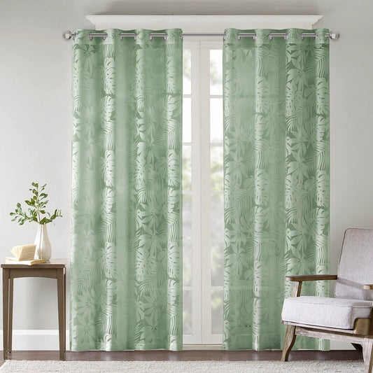 Palm Leaf Burnout Window Sheer Curtain, Sage Green