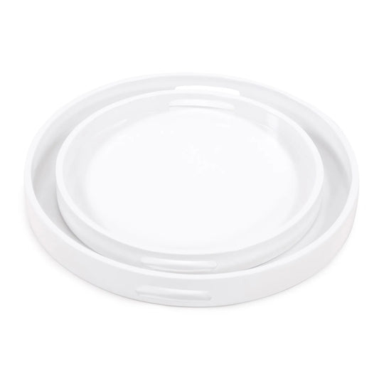 White Lacquer Round Wood Tray Set