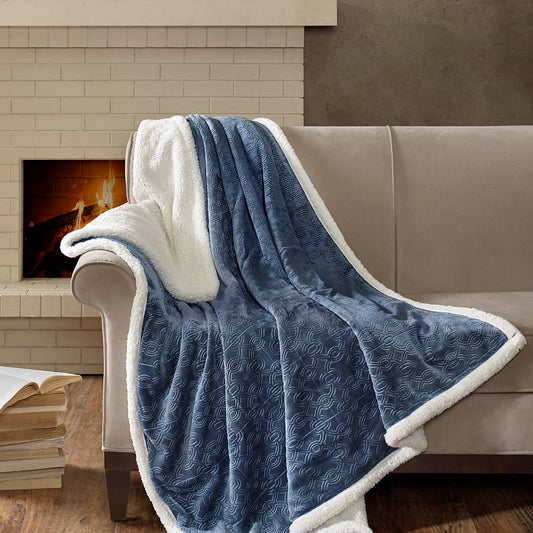 Embossed Pattern Oversize 60x70" Throw Blanket, Navy Blue