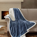 Embossed Pattern Oversize 60x70" Throw Blanket, Navy Blue