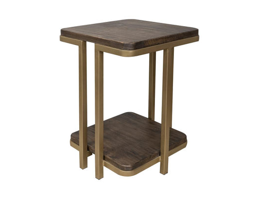 Metal Base Chairside Table | Modern Mango Wood Design with Gold Finish