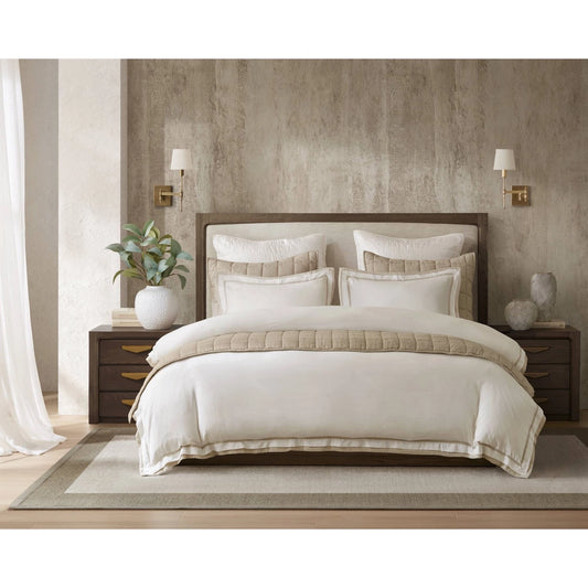 Refined Embroidered Linen Blend Duvet Cover Set, White/Gold
