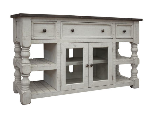 3 Drawer 2 Glass Door 60" TV Stand | Stone Collection Farmhouse