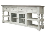 4 Drawer 2 Glass Doors 80" TV Stand - Farmhouse Chic Stone Collection