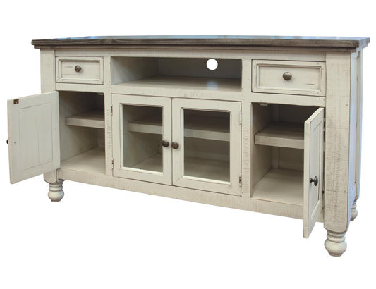 2 Drawer 4 Doors 60" TV Stand - Farmhouse White & Gray