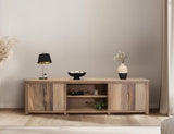 4 Door 93" Natural Parota TV Stand with Storage Shelves