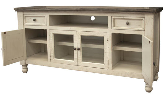 2 Drawer 4 Door 70" TV Stand - Farmhouse White & Gray
