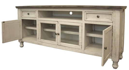 2 Drawer 4 Doors 80" TV Stand - Farmhouse Chic Stone Collection
