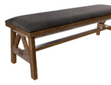 Loft Brown Solid Pine Wood Bench - Grey Fabric Upholstery