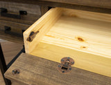5 Drawer Desk - Loft Brown Pine Wood Desk with Iron Hardware