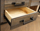 5 Drawer Desk - Loft Brown Pine Wood Desk with Iron Hardware